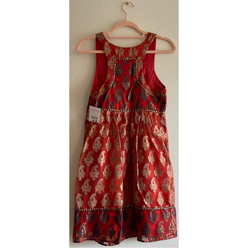 Free People Mini Dress Red Bronze Metallic Sleeveless Dress NWT SZ 4 - Picture 7 of 14